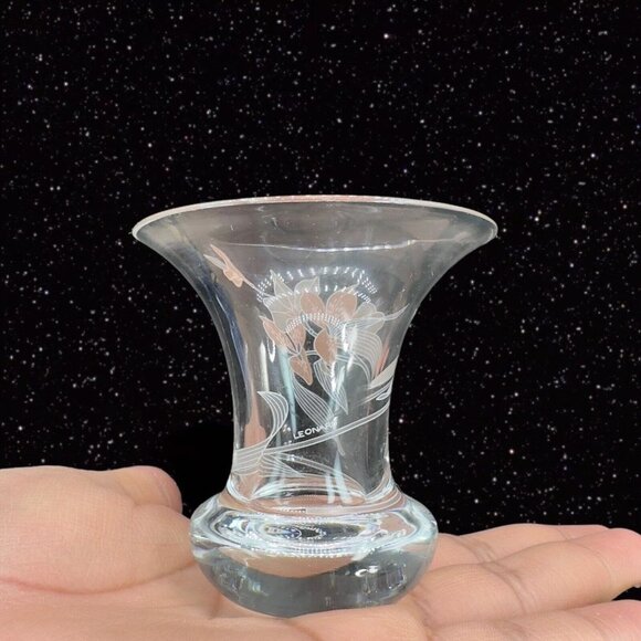 Leonard HUNSCHENREUTHER Bud Vase Clear W Painted Flowers Marked Germany Vase VTg - Picture 1 of 7